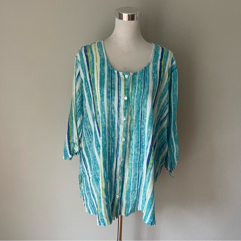 Ulla Popken Relaxed Fit Striped Blue/Green Top Size 24/26